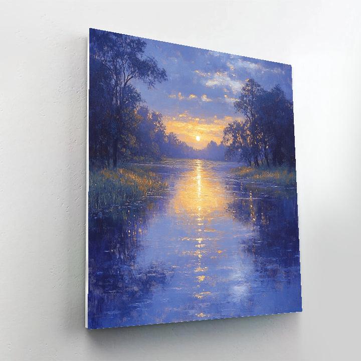 Claude Monet Inspired Calm River Reflection At Dusk paint by number