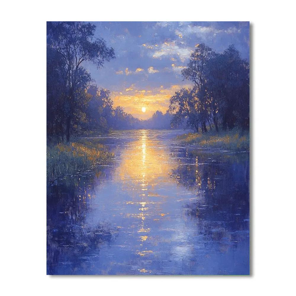 Claude Monet Inspired Calm River Reflection At Dusk paint by number
