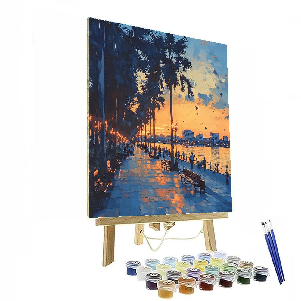 Evening At Riverfront Park In Phnom Penh Cambodia painting number kit