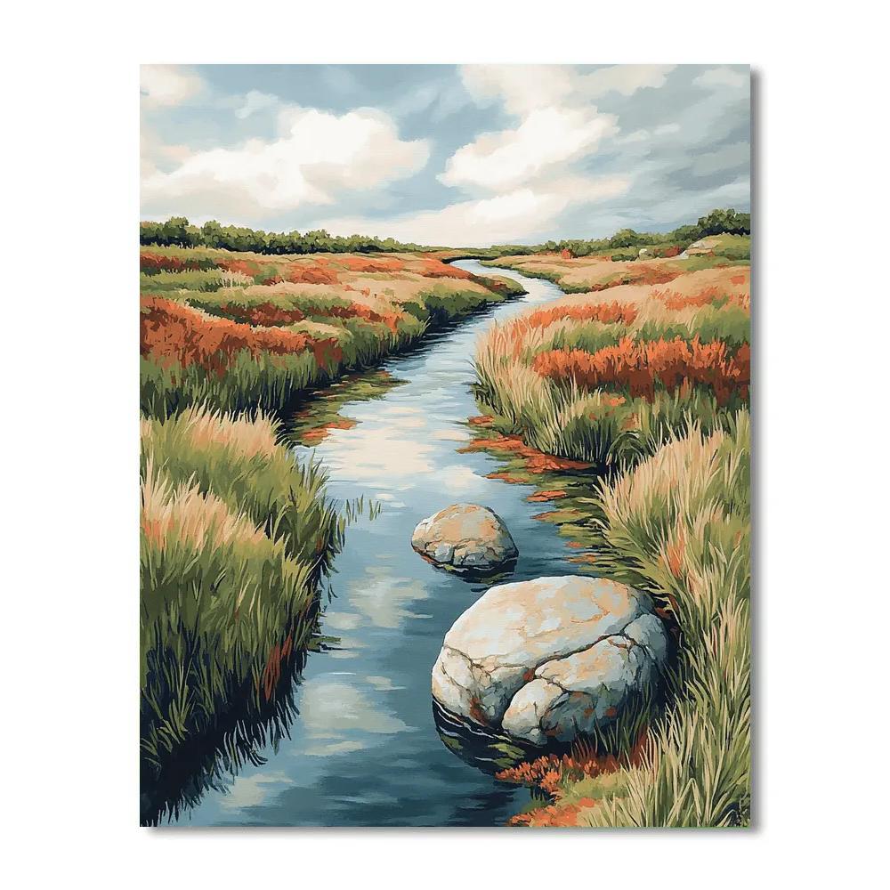 Claude Monet Inspired Meadow Stream With Stone Hints DIY paint by numbers