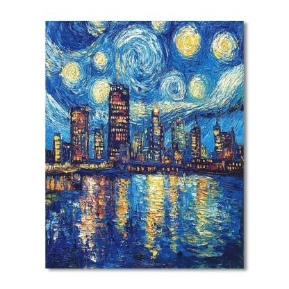 Vincent Van Gogh Inspired Starry Cityscape Paint by numbers kits