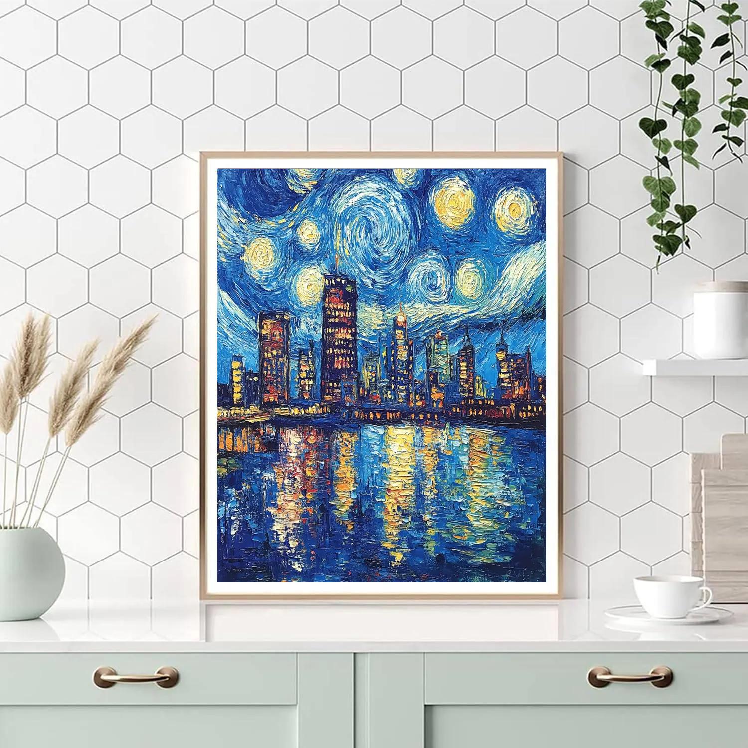 Vincent Van Gogh Inspired Starry Cityscape Paint by numbers kits