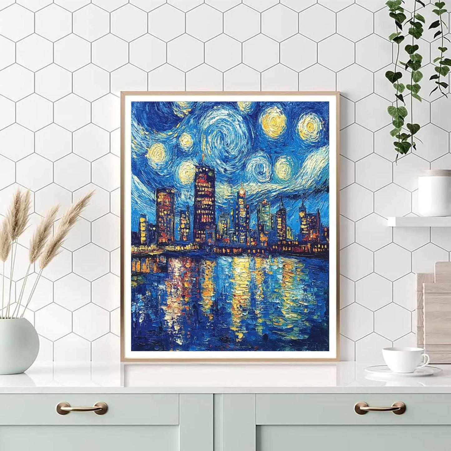 Vincent Van Gogh Inspired Starry Cityscape Paint by numbers kits