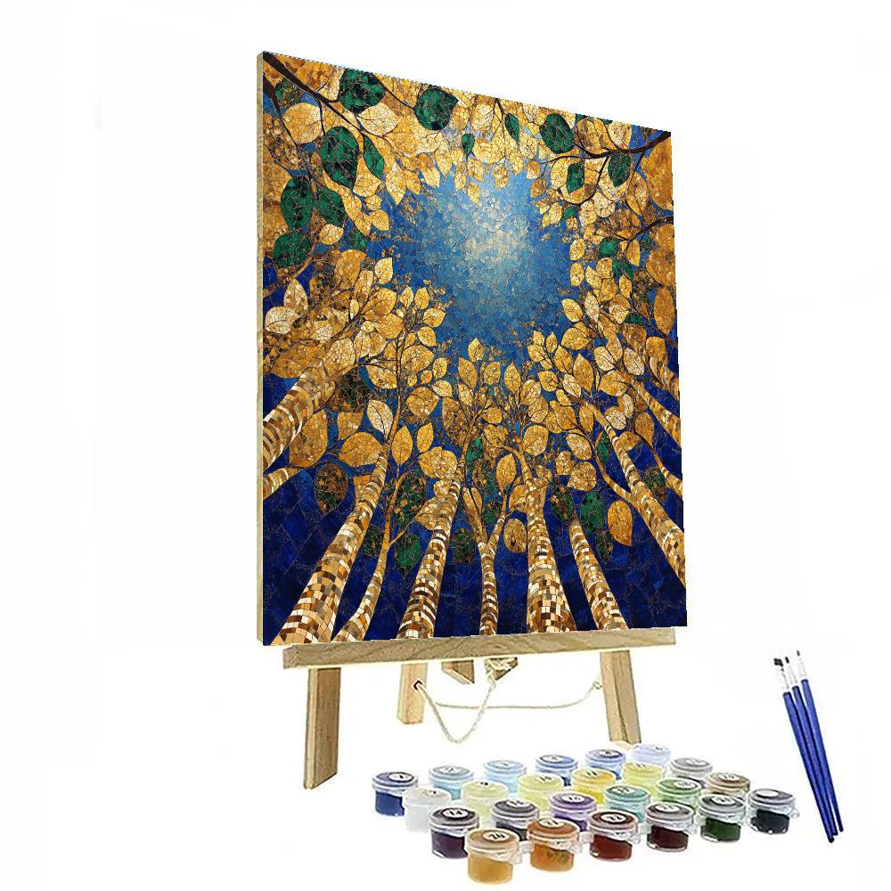 Gustav Klimt Inspired Golden Celestial Forest Canopy painting number kit