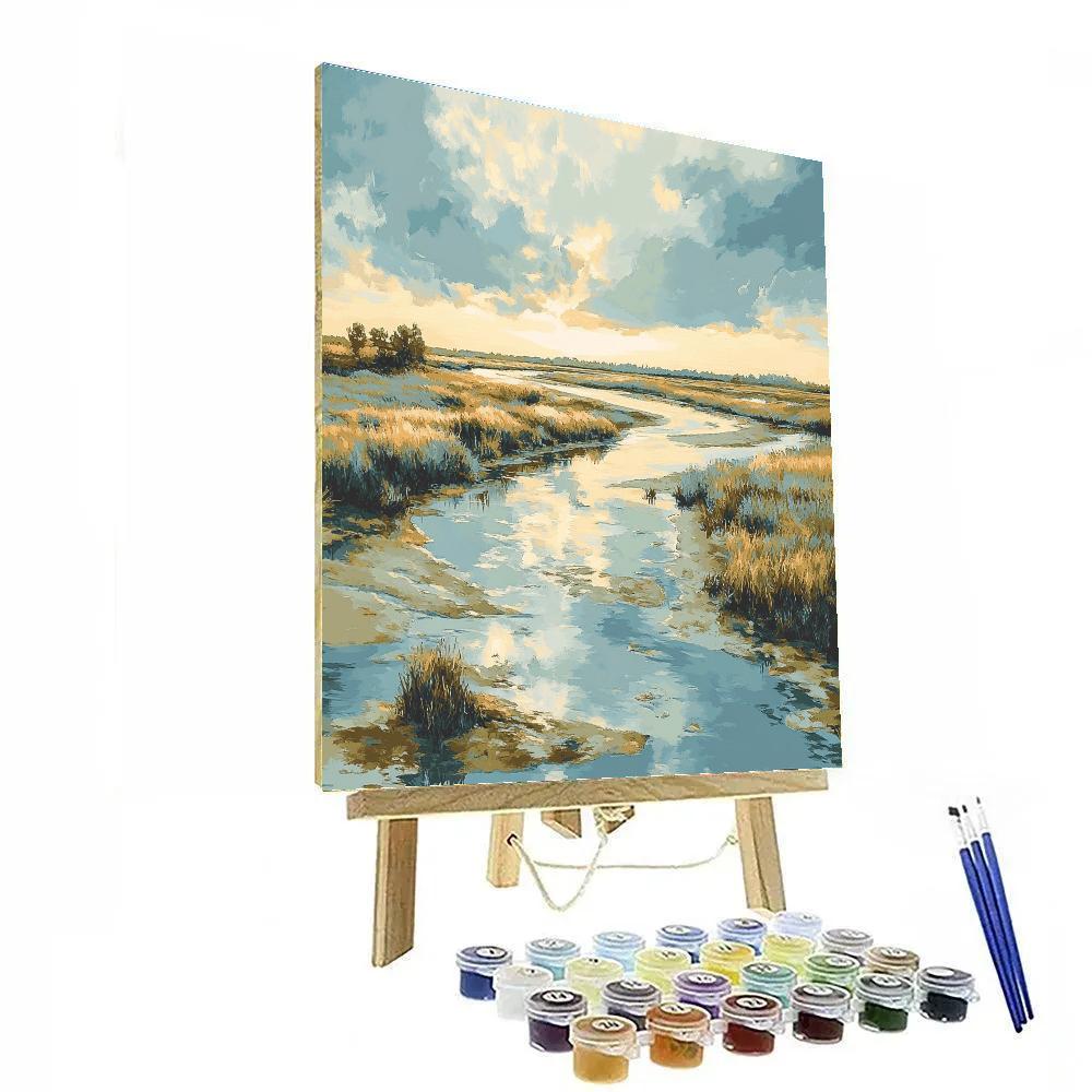 Claude Monet Inspired River Delta Under Pale Sky Numbered painting kits