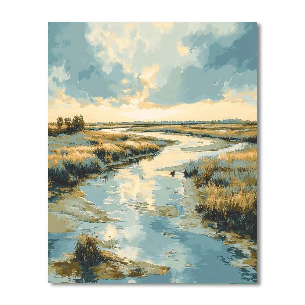 Claude Monet Inspired River Delta Under Pale Sky Numbered painting kits