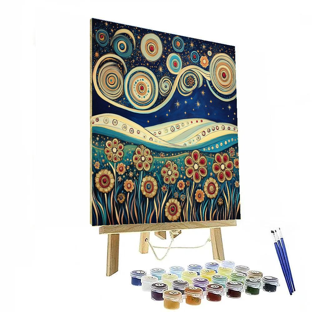 Gustav Klimt Inspired Spiral Constellation Meadow Painting by numbers kit