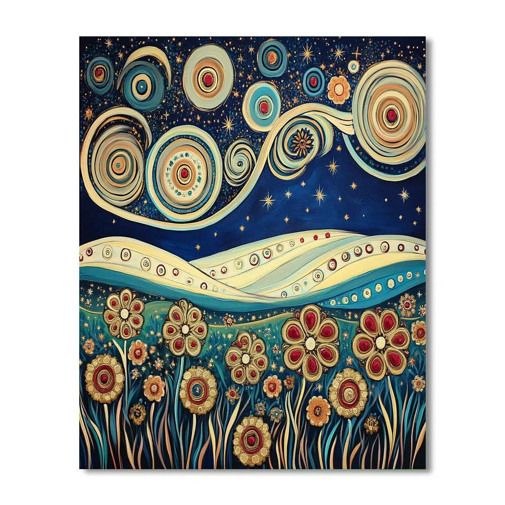 Gustav Klimt Inspired Spiral Constellation Meadow Painting by numbers kit