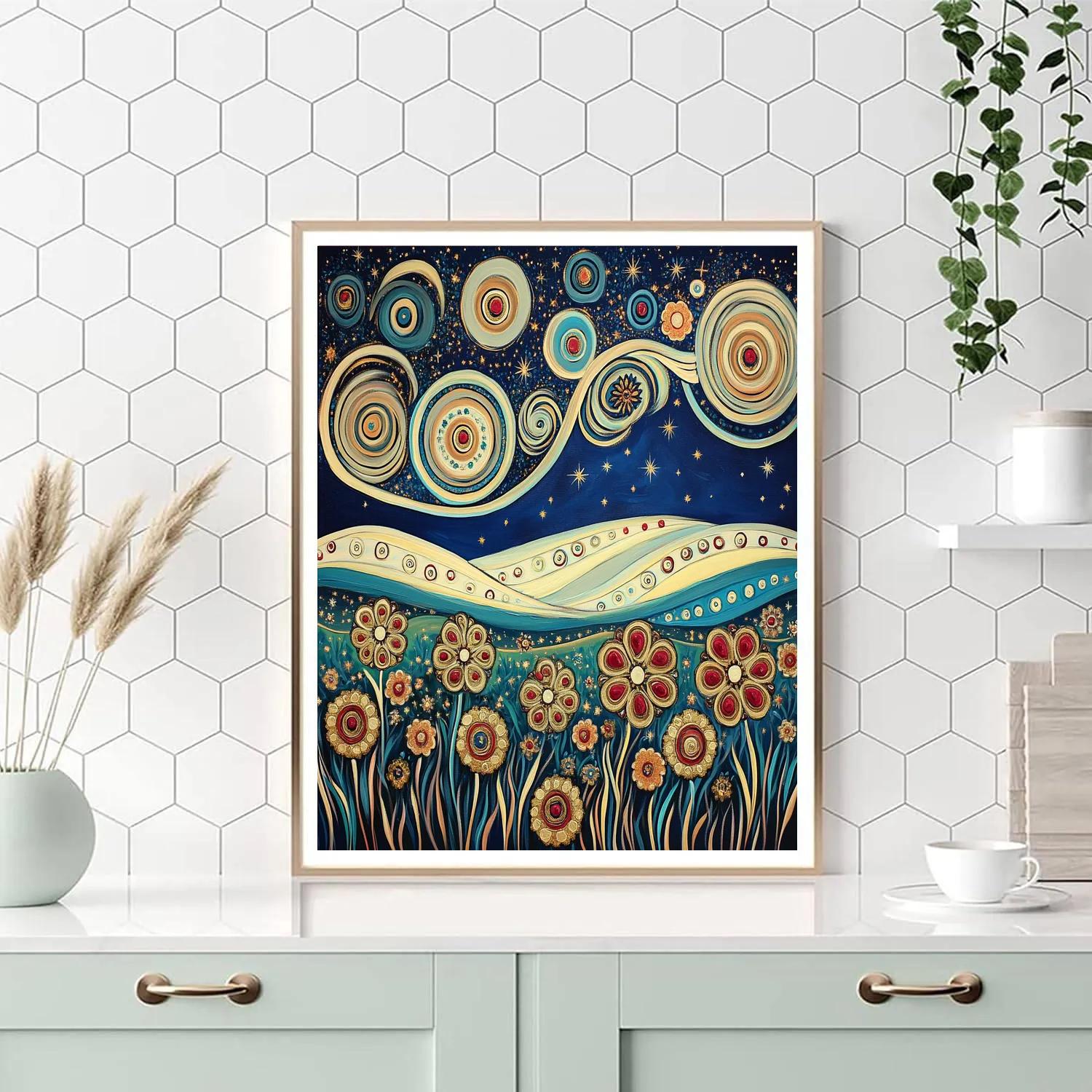 Gustav Klimt Inspired Spiral Constellation Meadow Painting by numbers kit