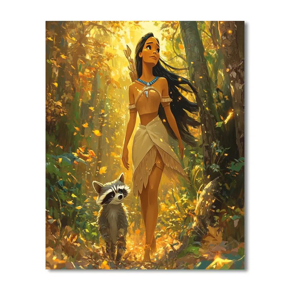 Pocahontas And Meeko’s Forest Walk Disney Inspired paint by color