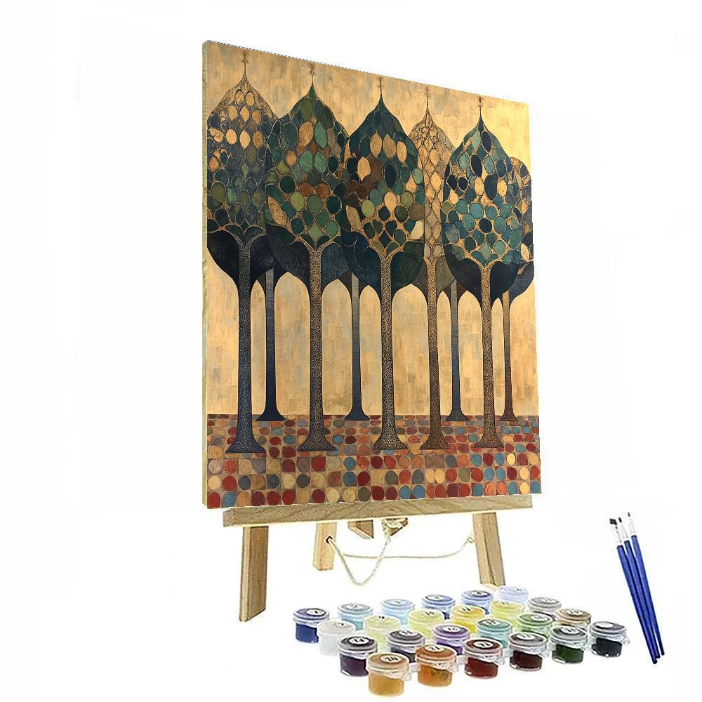 Gustav Klimt Inspired Golden Orchard Mosaic paint by color