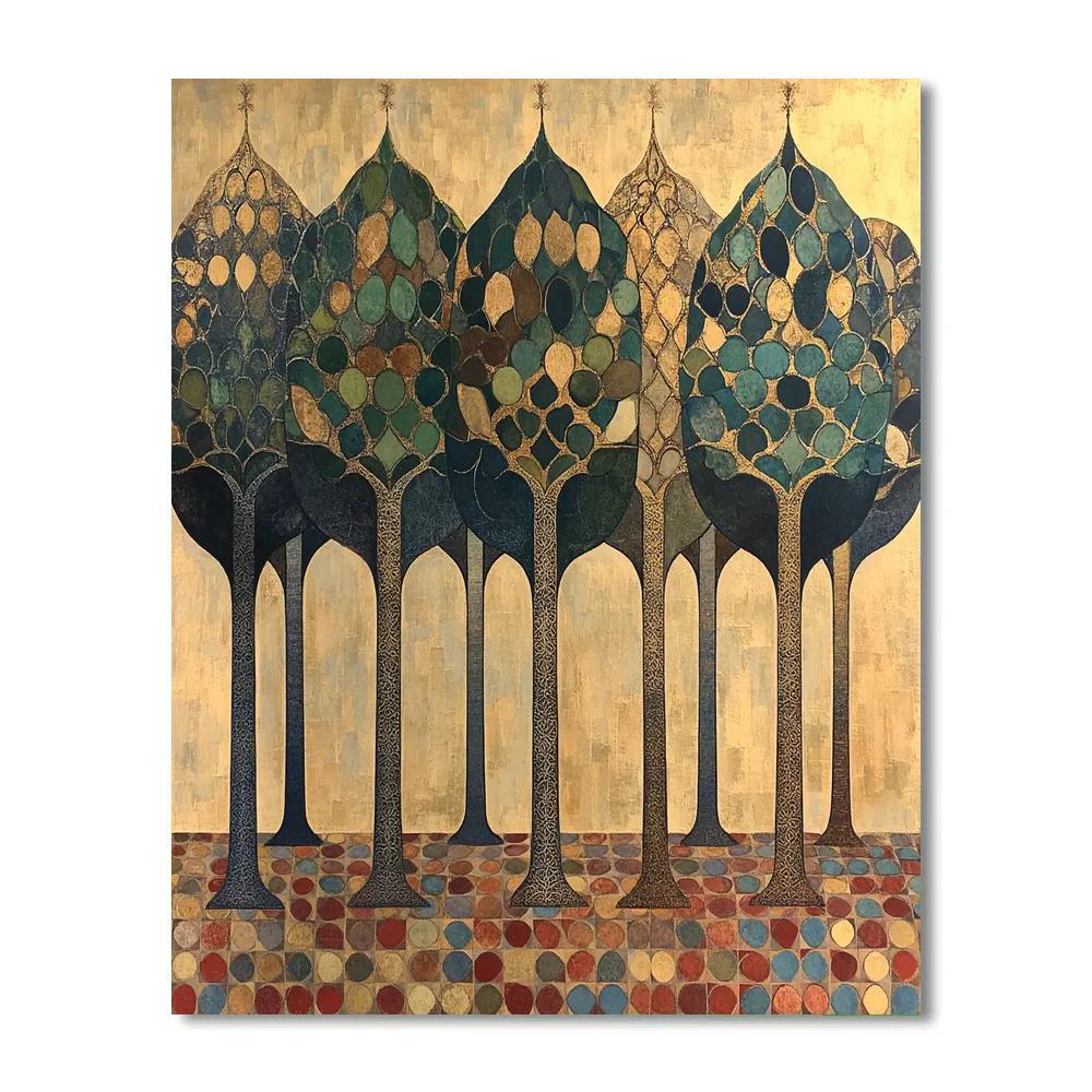 Gustav Klimt Inspired Golden Orchard Mosaic paint by color
