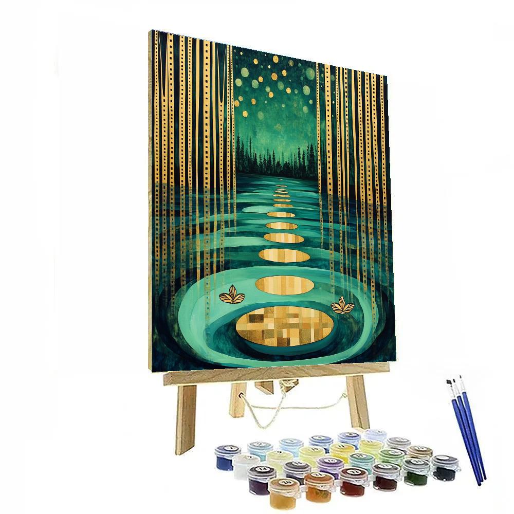 Gustav Klimt Inspired Emerald Lake With Golden Ripples DIY paint by numbers
