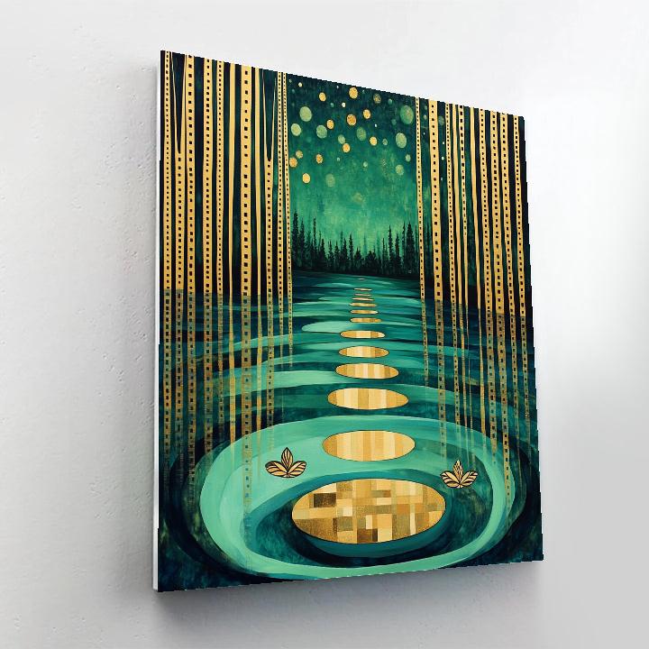 Gustav Klimt Inspired Emerald Lake With Golden Ripples DIY paint by numbers