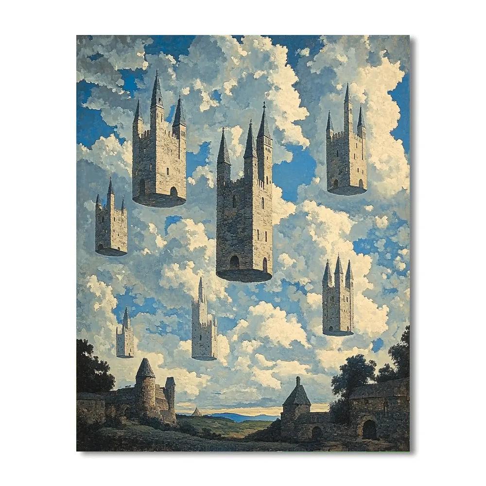 René Magritte Inspired Floating Castles Numbered painting kits