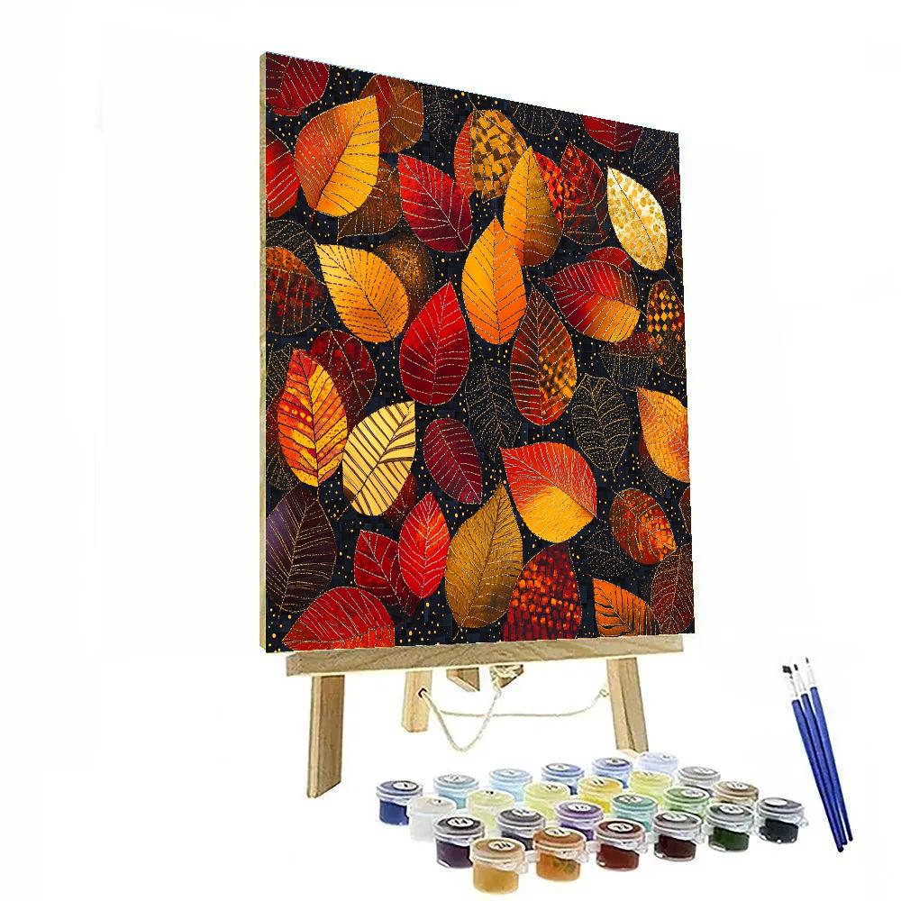 Gustav Klimt Inspired Golden Autumn Leaf Tapestry paint by numbers