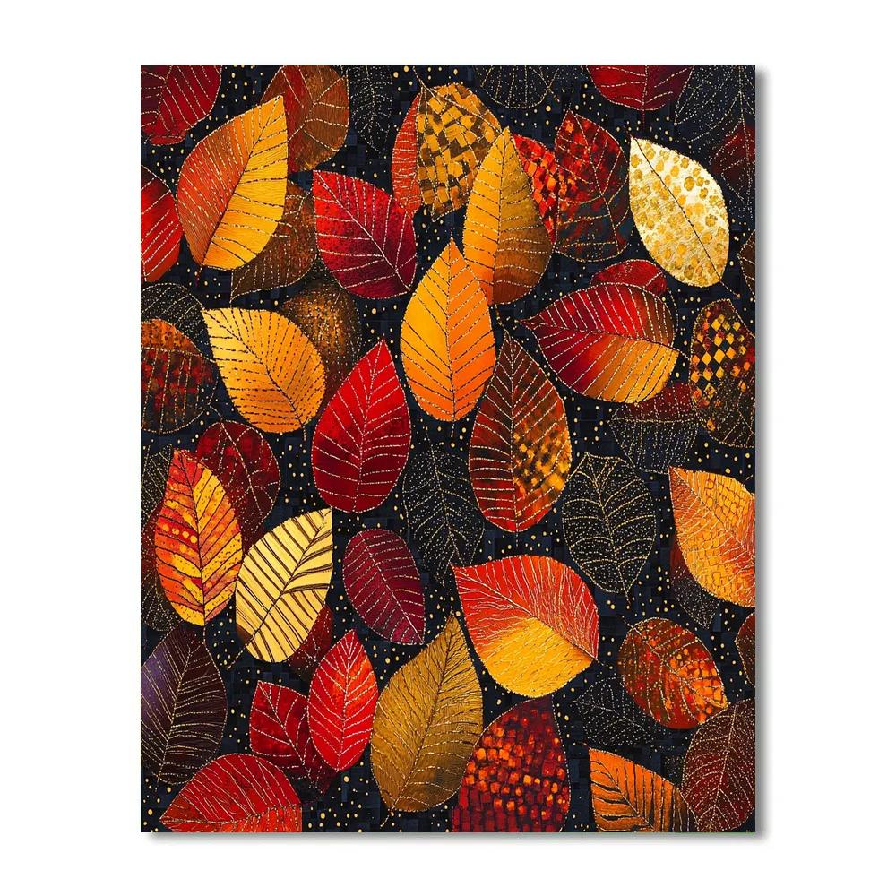 Gustav Klimt Inspired Golden Autumn Leaf Tapestry paint by numbers