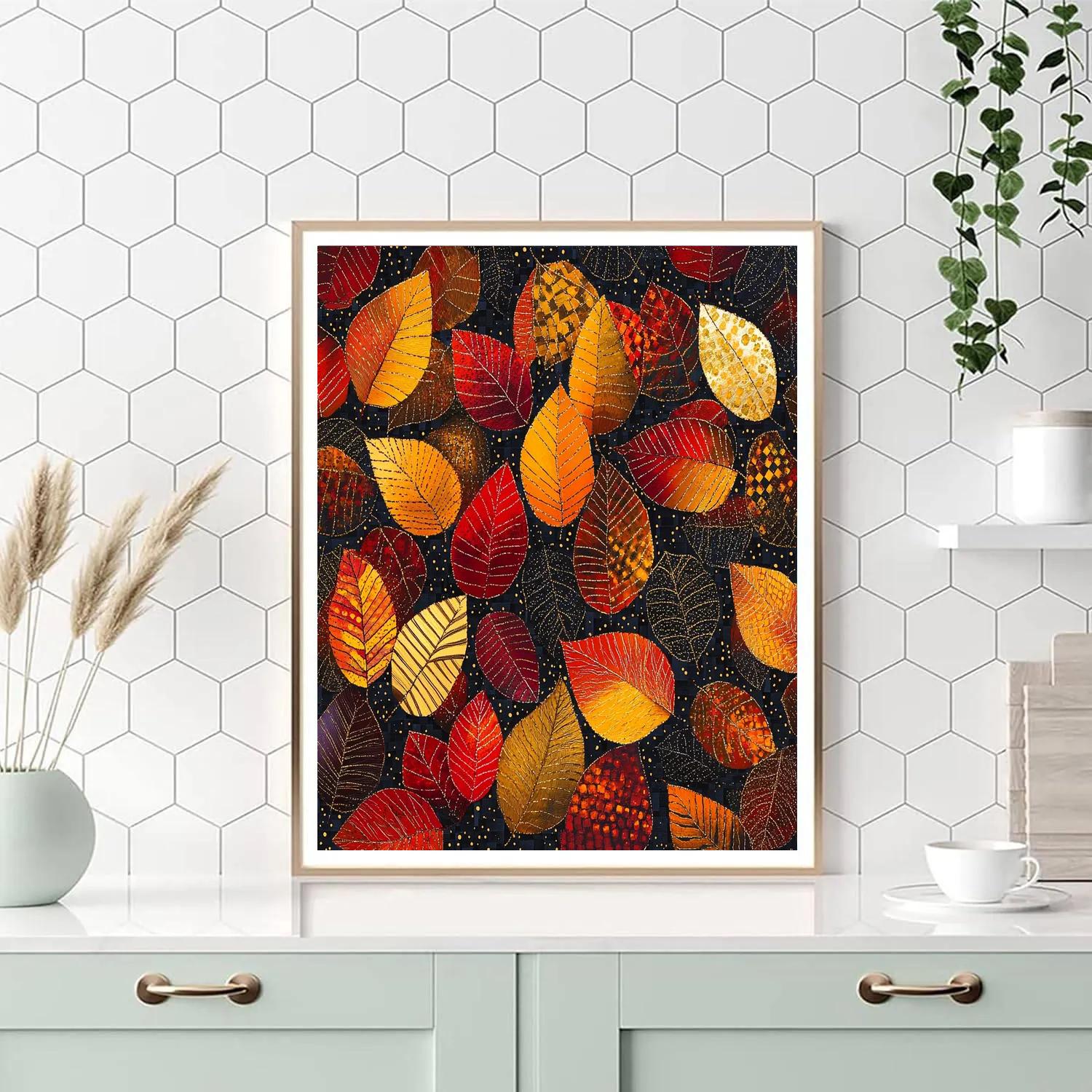 Gustav Klimt Inspired Golden Autumn Leaf Tapestry paint by numbers