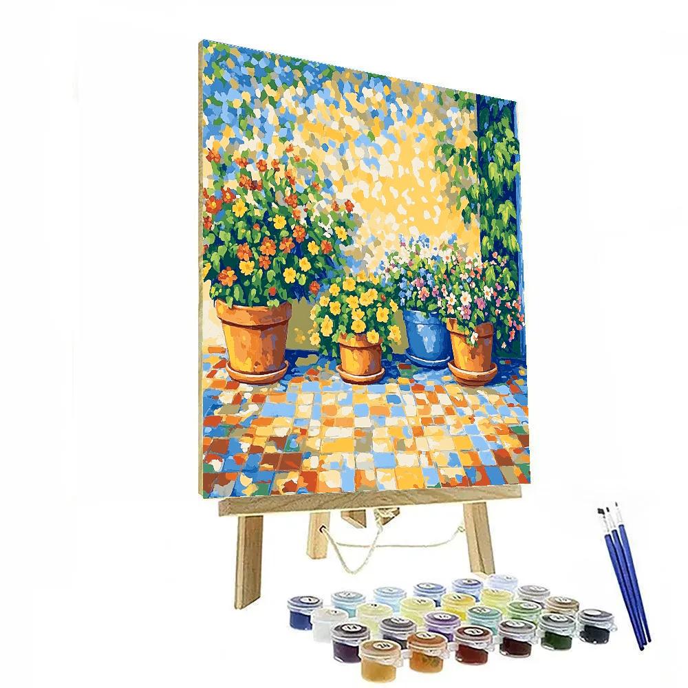 Claude Monet Inspired Sunlit Terrace With Potted Blooms Paint by numbers art