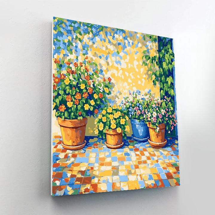 Claude Monet Inspired Sunlit Terrace With Potted Blooms Paint by numbers art
