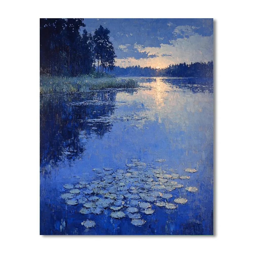 Claude Monet Inspired Quiet Pond At Blue Hour Number painting