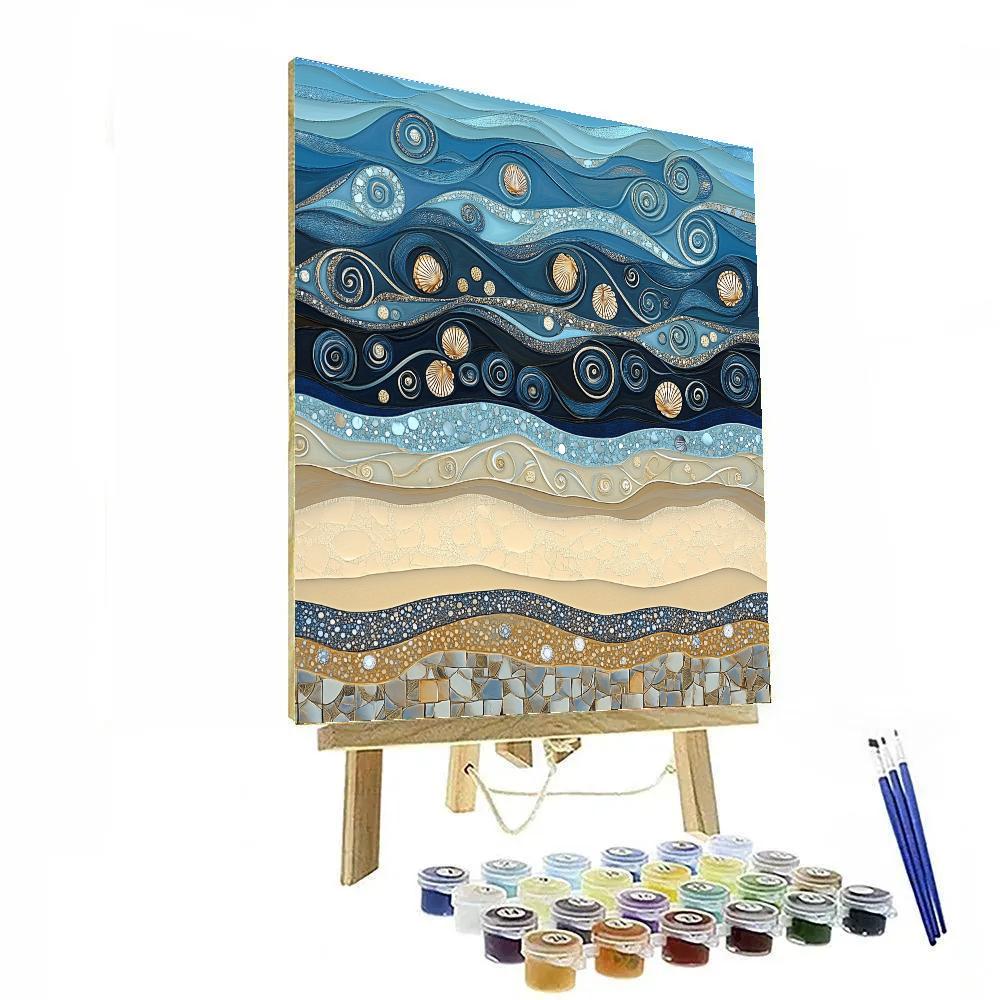 Gustav Klimt Inspired Golden Tide Abstract Shoreline Number painting