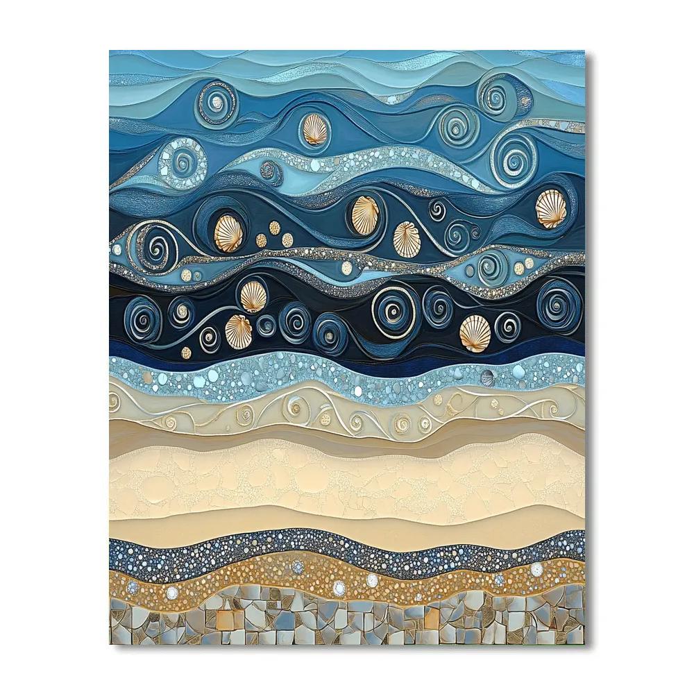 Gustav Klimt Inspired Golden Tide Abstract Shoreline Number painting