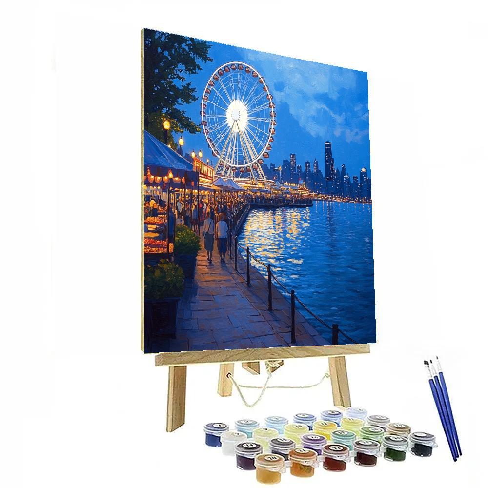 Evening Glow At Navy Pier Chicago United States paint by color