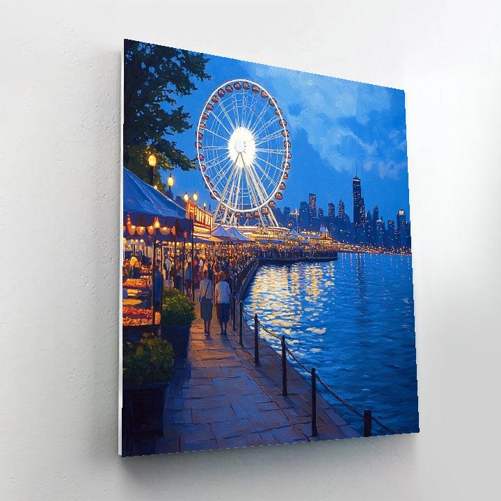 Evening Glow At Navy Pier Chicago United States paint by color