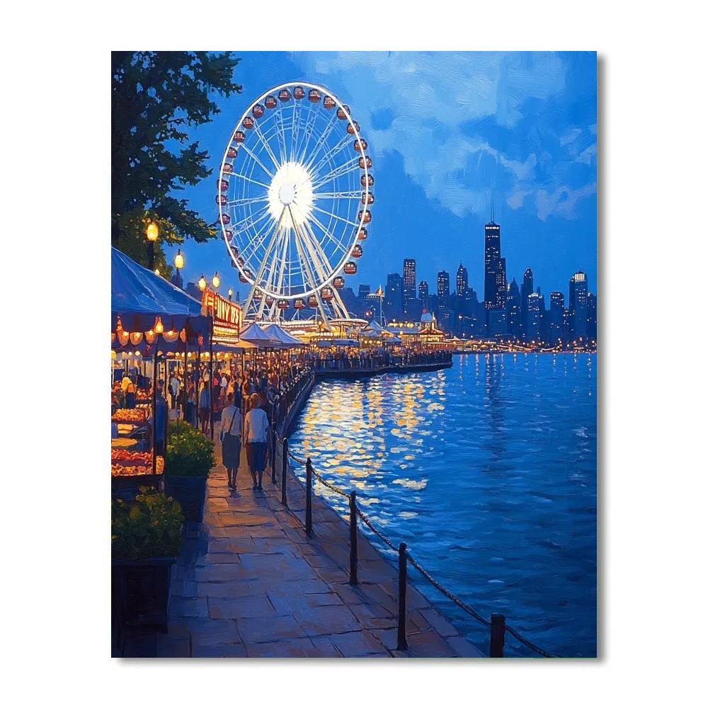 Evening Glow At Navy Pier Chicago United States paint by color
