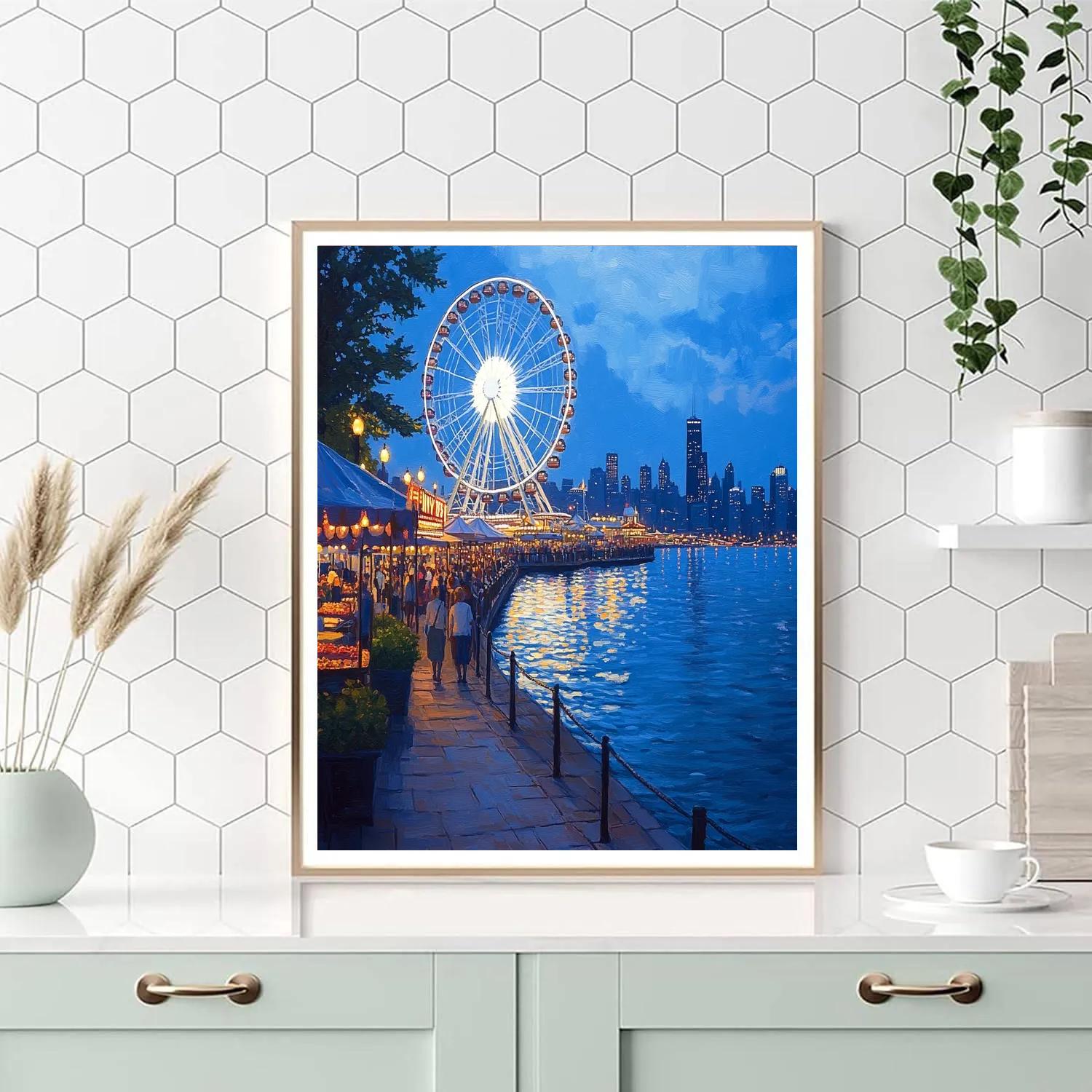 Evening Glow At Navy Pier Chicago United States paint by color