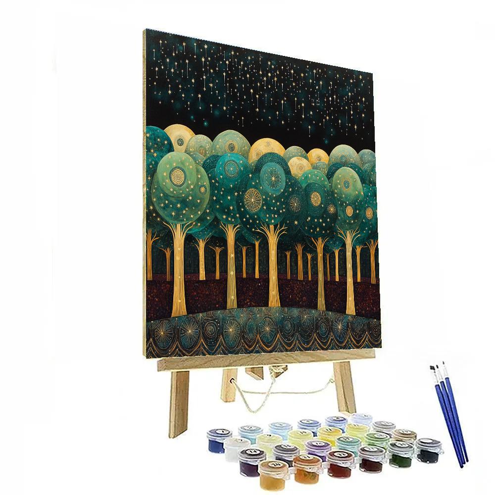 Gustav Klimt Inspired Starlit Orchard In Gold paint by numbers