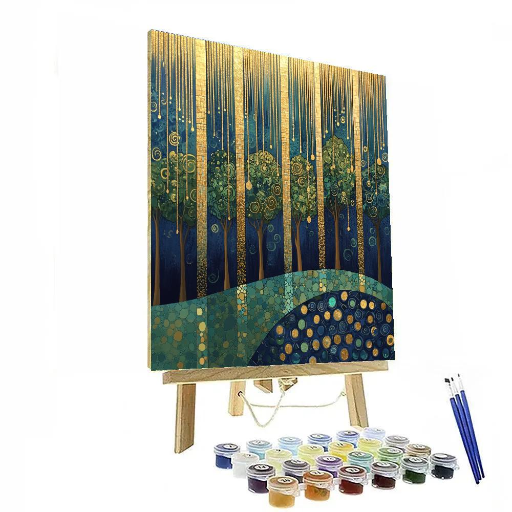Gustav Klimt Inspired Golden Rain Over Forest painting number kit