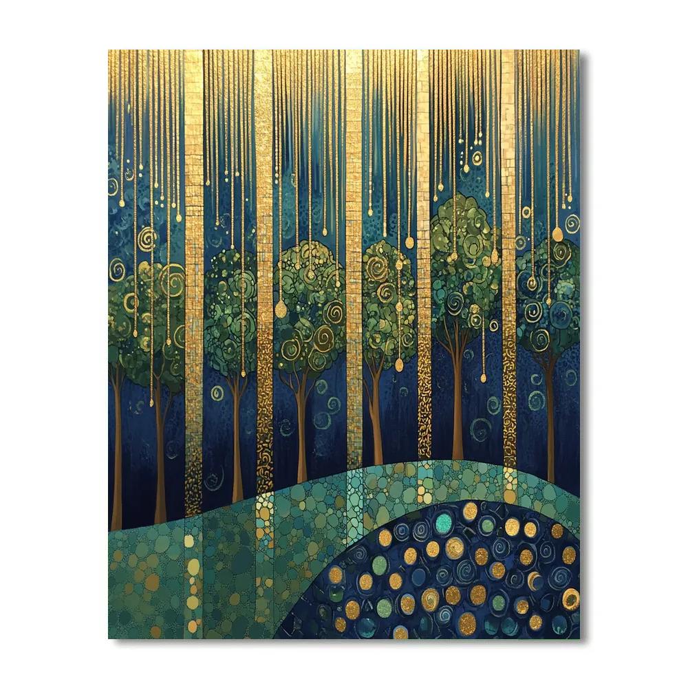 Gustav Klimt Inspired Golden Rain Over Forest painting number kit