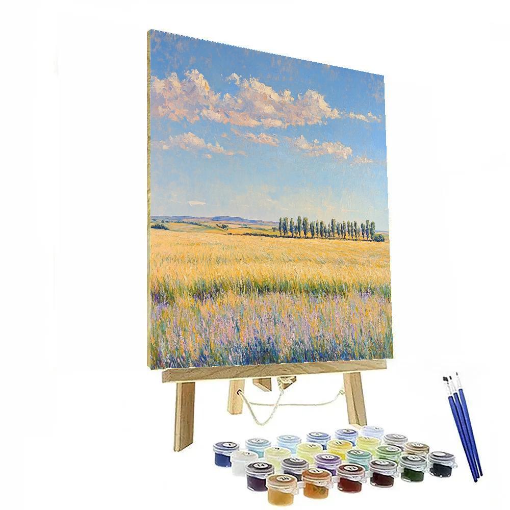Claude Monet Inspired Quiet Field With Distant Poplars paint by color