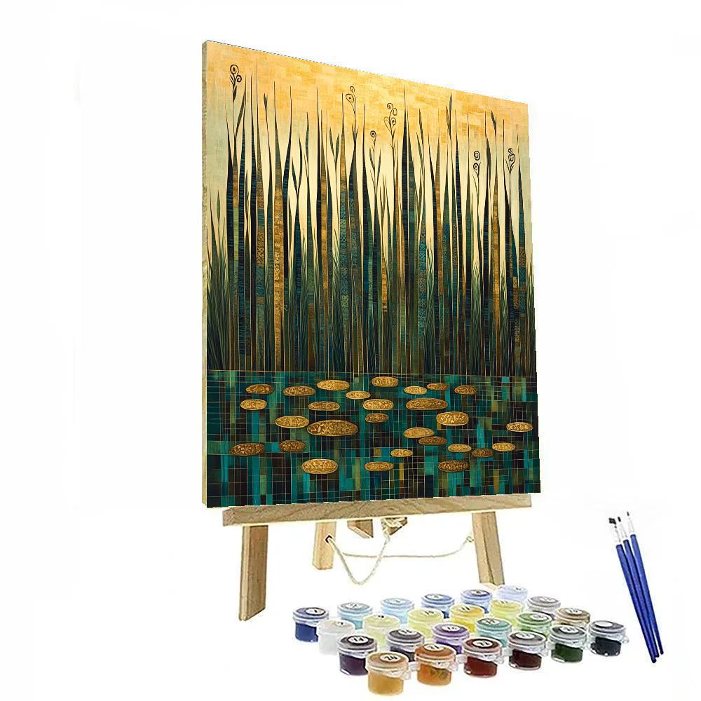 Gustav Klimt Inspired Golden Marsh With Reeds painting number kit
