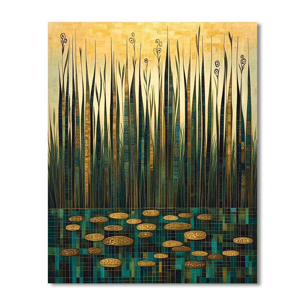 Gustav Klimt Inspired Golden Marsh With Reeds painting number kit