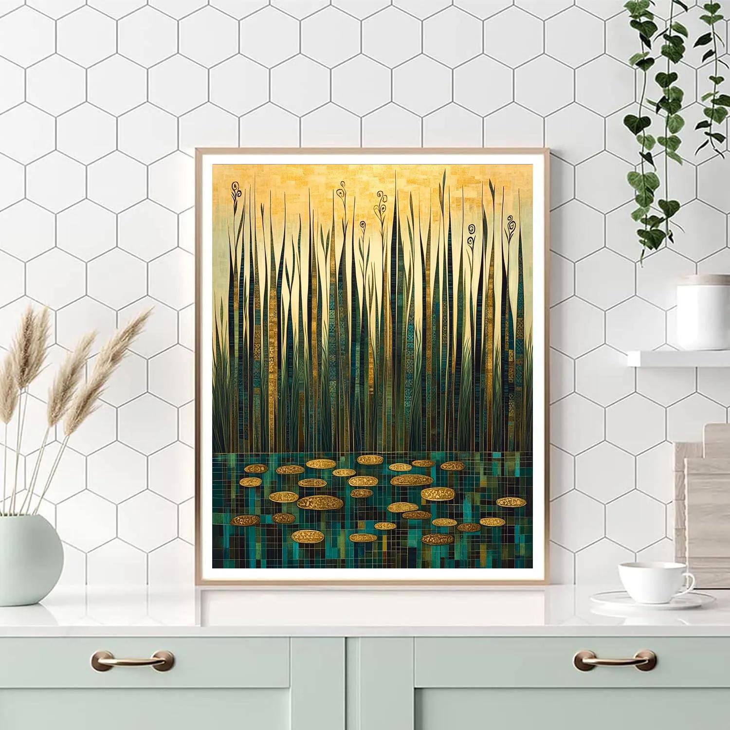 Gustav Klimt Inspired Golden Marsh With Reeds painting number kit