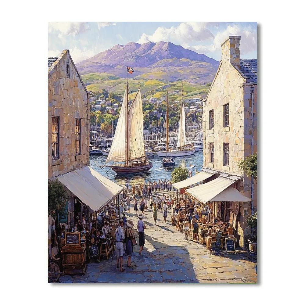 Harborfront Skyline Of Hobart From Salamanca Place Hobart Australia Painting by numbers kit