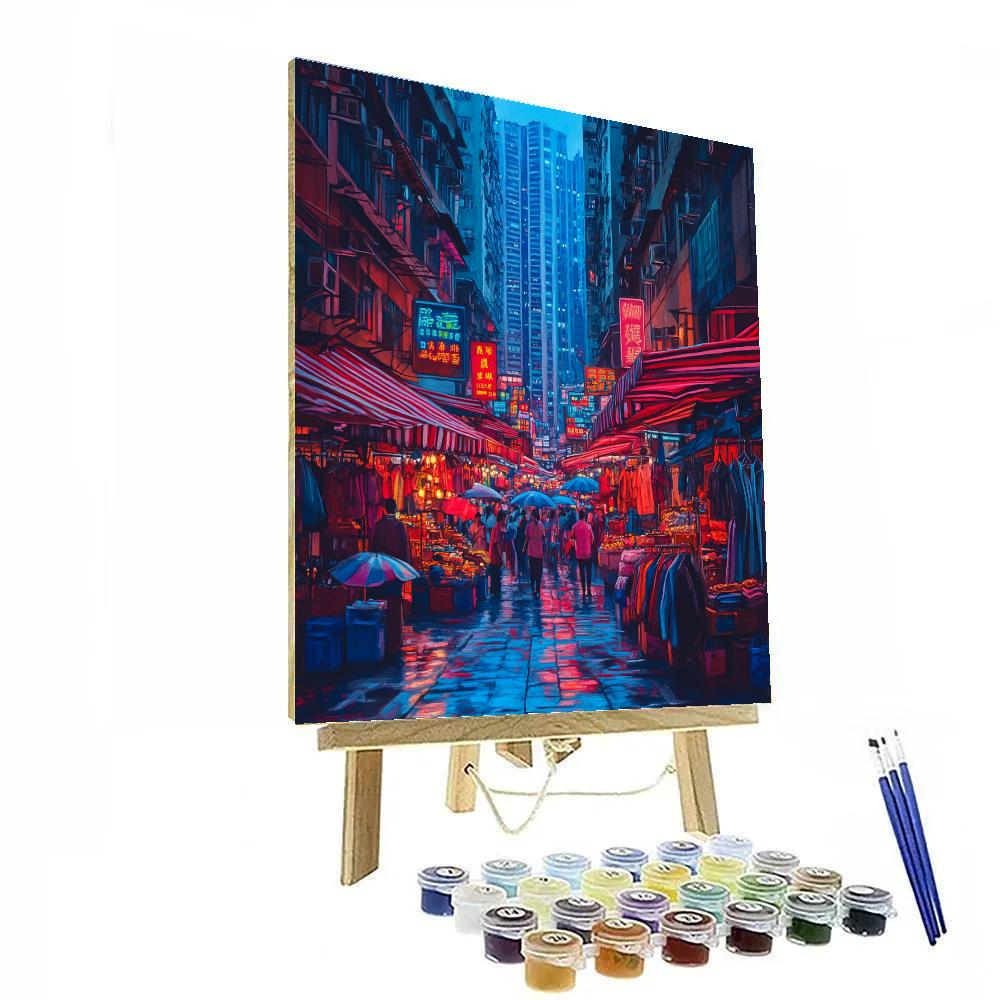 Neon Jungle Of Mong Kok Night Market Hong Kong China Painting by numbers kit