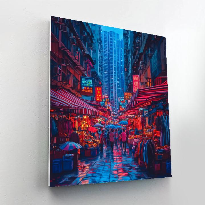 Neon Jungle Of Mong Kok Night Market Hong Kong China Painting by numbers kit