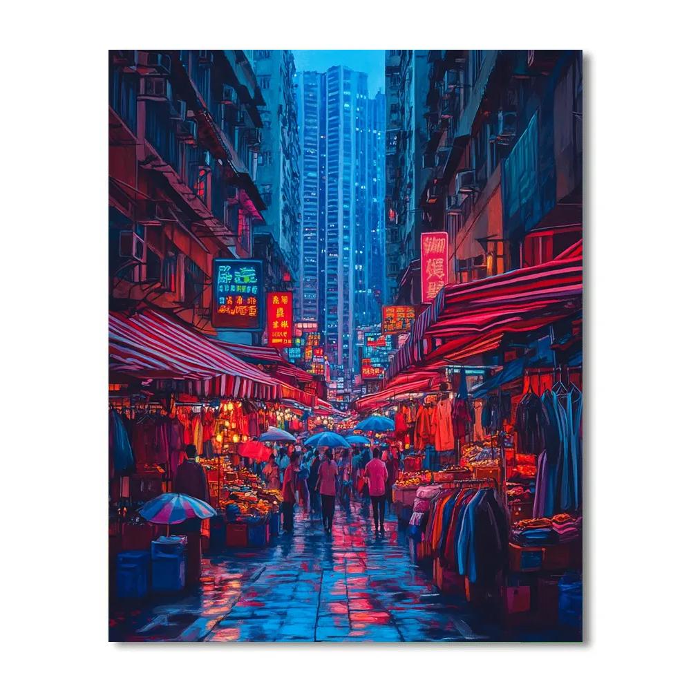 Neon Jungle Of Mong Kok Night Market Hong Kong China Painting by numbers kit