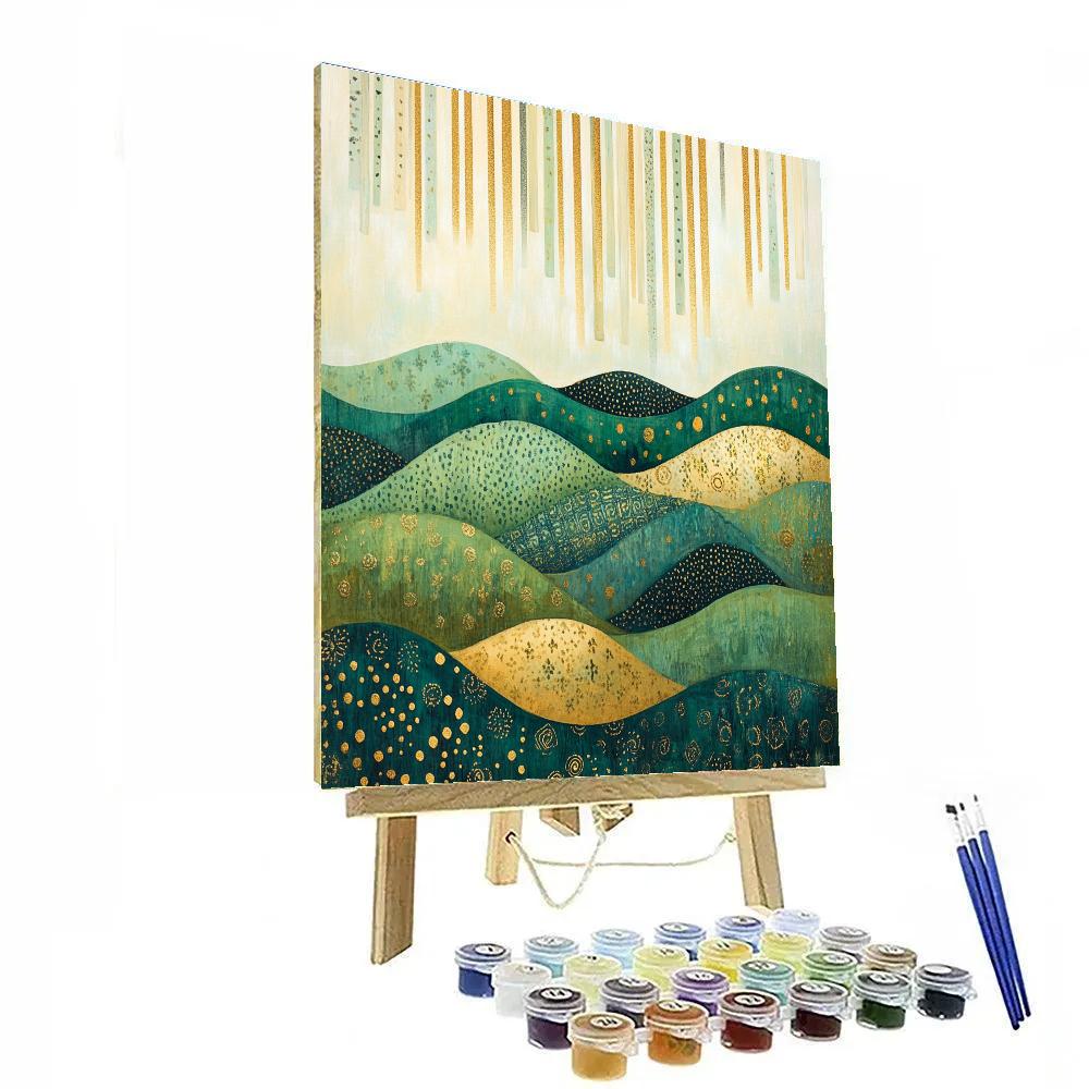 Gustav Klimt Inspired Golden Misty Hills Pattern paint by color