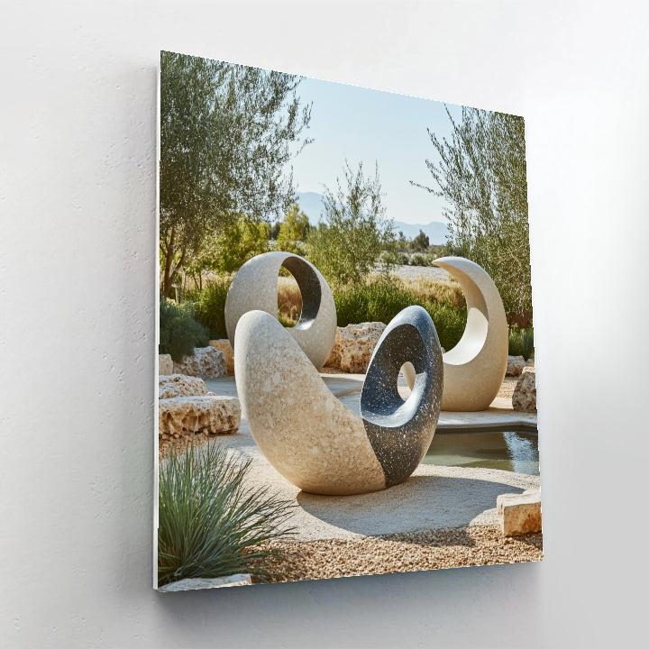 Barbara Hepworth Inspired Abstract Sculpture Garden paint by color