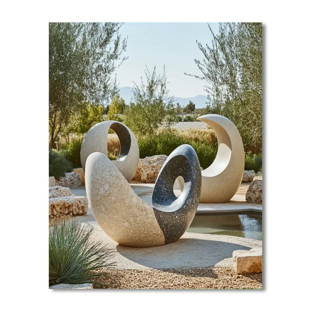 Barbara Hepworth Inspired Abstract Sculpture Garden paint by color