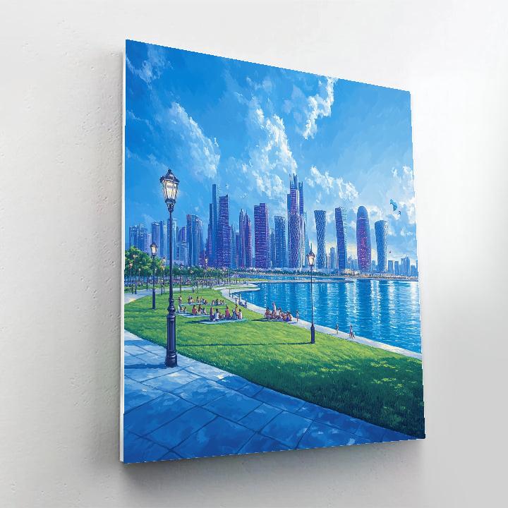 Night Skyline Of Doha From MIA Park Peninsula Doha Qatar paint by color