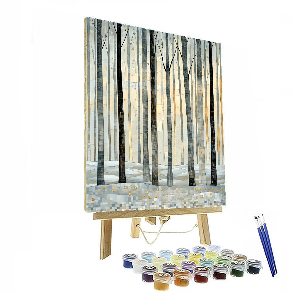 Gustav Klimt Inspired Golden Winter Forest Pattern Number painting