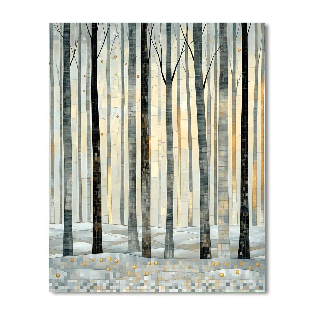Gustav Klimt Inspired Golden Winter Forest Pattern Number painting