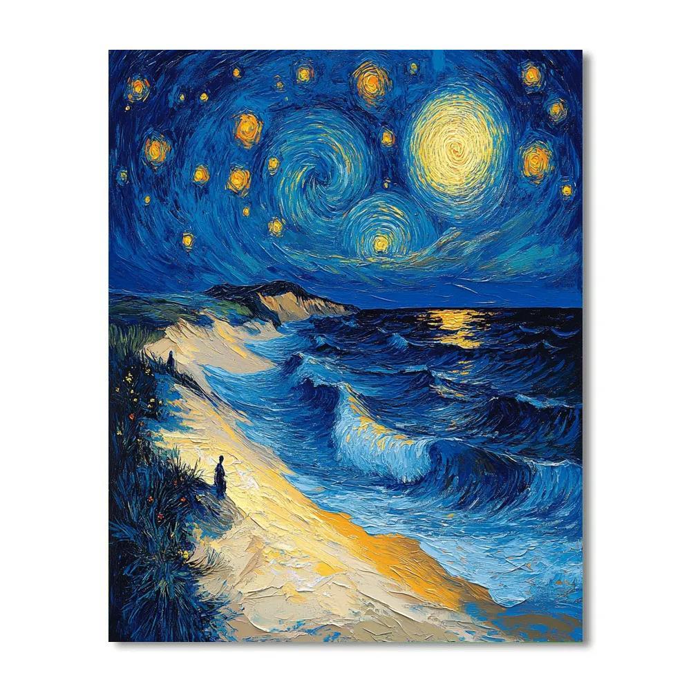 Vincent Van Gogh Inspired Starry Night Beach paint by color