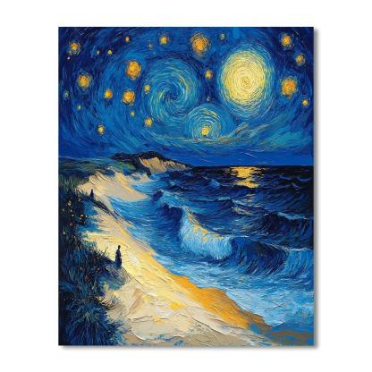 Vincent Van Gogh Inspired Starry Night Beach paint by color